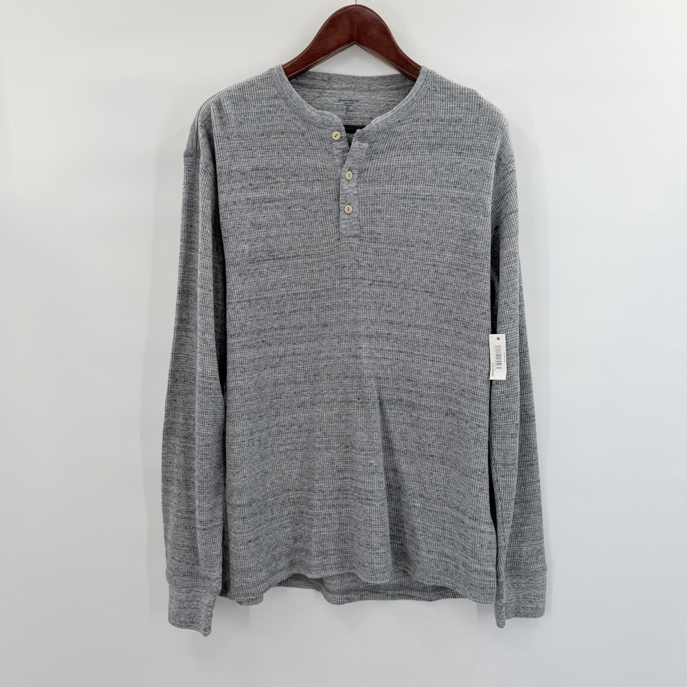 Basic Normcore Casual Waffle Henley Heather Gray Dadcore Men's Large NWT
